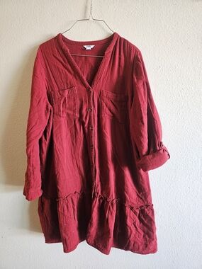Sonoma Rustic Red Button-Front Tunic Dress